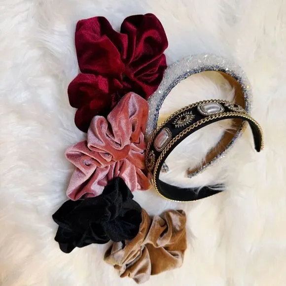 ʜᴀɪʀ ᴀᴄᴄᴇꜱꜱᴏʀʏ ʙᴜɴᴅʟᴇ ᴡɪᴛʜ ᴠᴇʟᴠᴇᴛ ꜱᴄʀᴜɴᴄʜɪᴇꜱ ᴀɴᴅ ʙᴇᴀᴅᴇᴅ ʜᴇᴀᴅʙᴀɴᴅ ꜱᴇᴛ - Picture 5 of 12